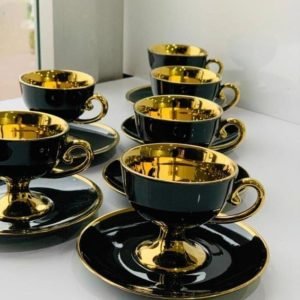 Gold Standing Porcelain Coffee Cup Set of 6 - Image 2