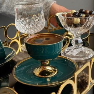 Gold Standing Porcelain Coffee Cup Set of 6 - Image 3