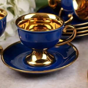 Gold Standing Porcelain Coffee Cup Set of 6 - Image 5