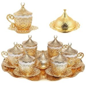 27 Piece Turkish Greek Arabic Coffee Espresso Set (Gold) - Image 1