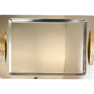 oz Stainless Steel Tray W/ Gold Handle - Image 1